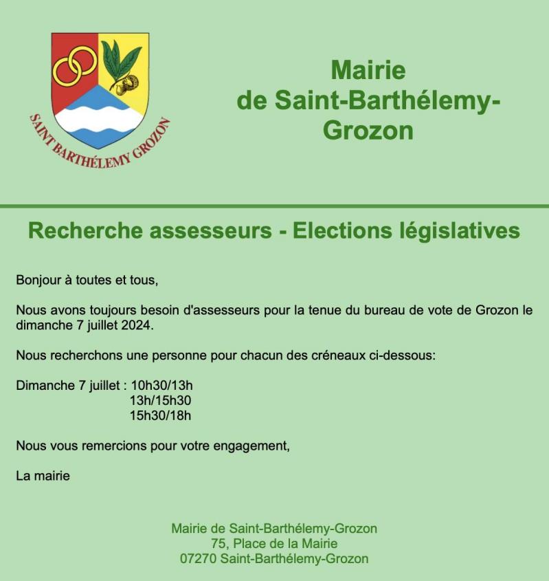 Mairie recherche assesseurs pour bureau de vote de grozon 07 jul 24